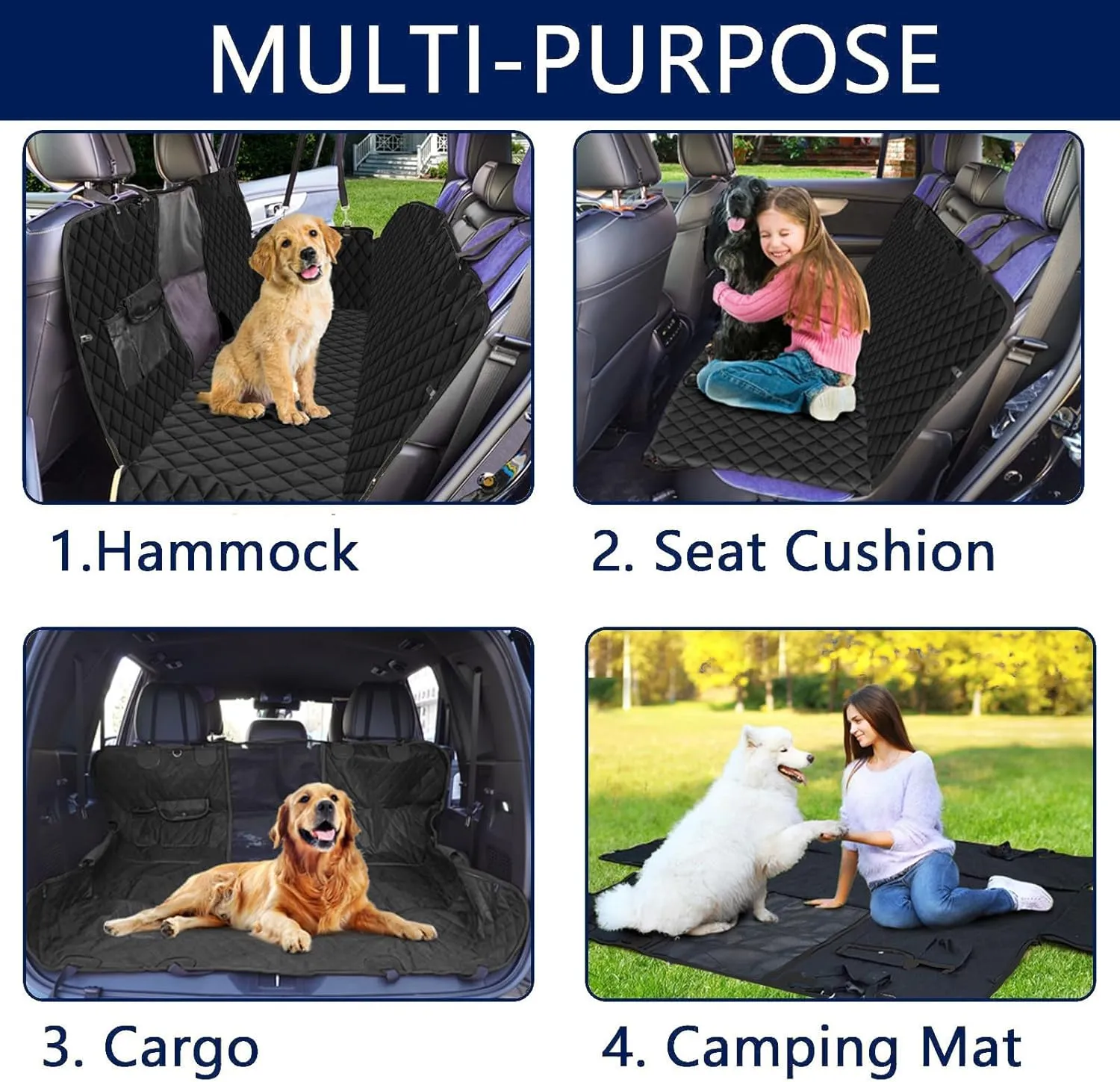 Premium Dog Car Seat Cover for Back Seat  Heavy-Duty Hammock Style with Seat Belt, Waterproof, Anti-Slip, Scratch-Resistant, Durable Pet Protector for SUV Truck, Easy to Clean, Universal Fit
