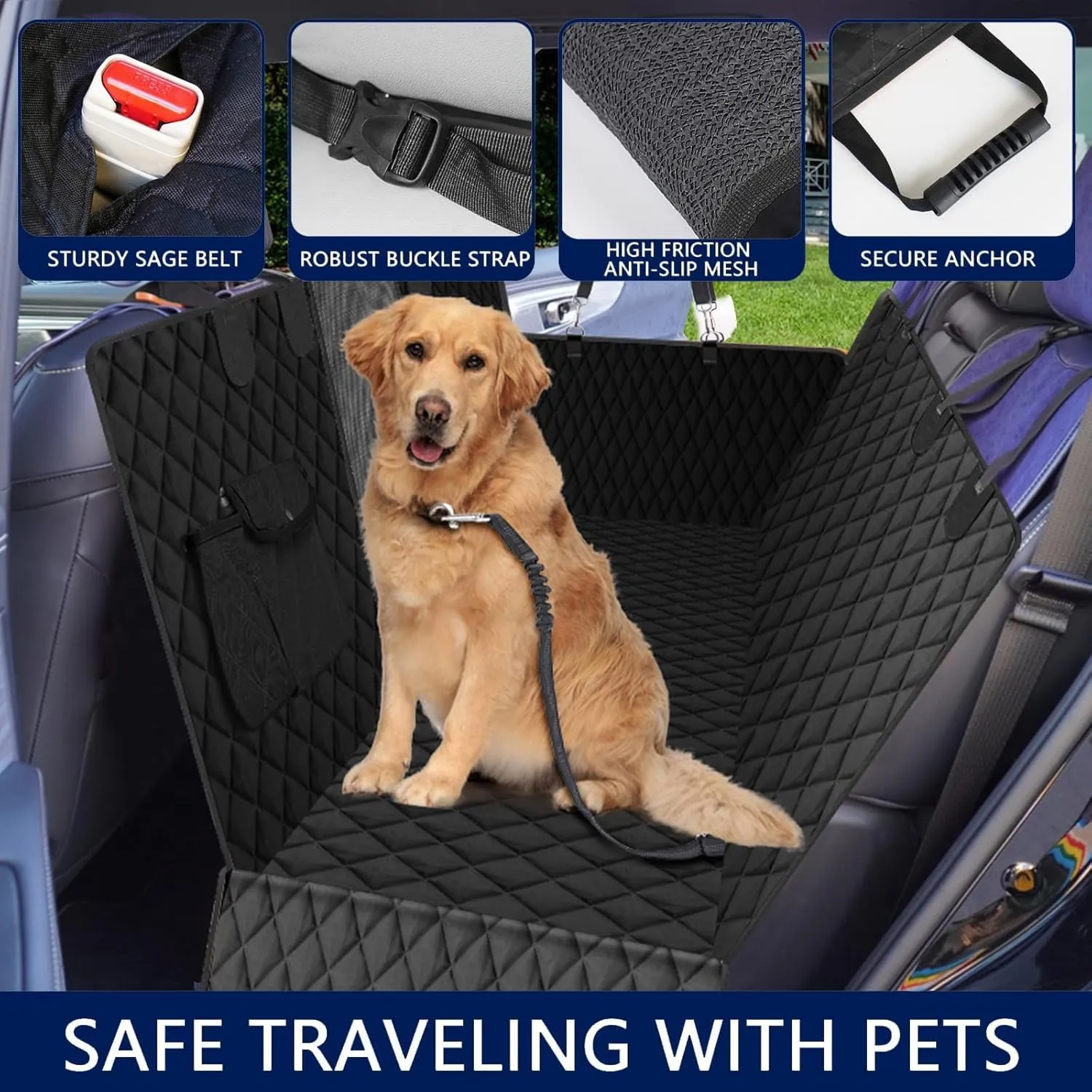 Premium Dog Car Seat Cover for Back Seat  Heavy-Duty Hammock Style with Seat Belt, Waterproof, Anti-Slip, Scratch-Resistant, Durable Pet Protector for SUV Truck, Easy to Clean, Universal Fit