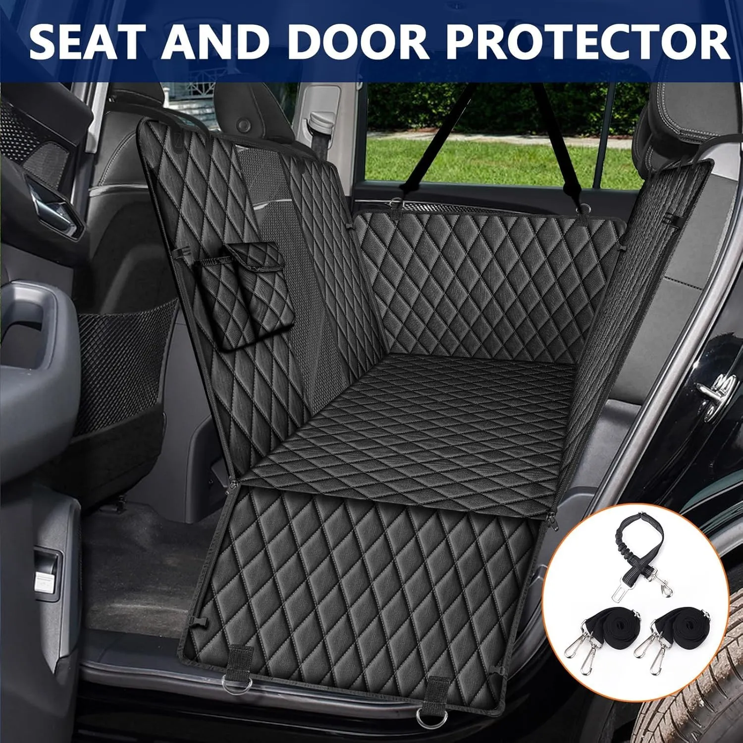 Premium Dog Car Seat Cover for Back Seat  Heavy-Duty Hammock Style with Seat Belt, Waterproof, Anti-Slip, Scratch-Resistant, Durable Pet Protector for SUV Truck, Easy to Clean, Universal Fit