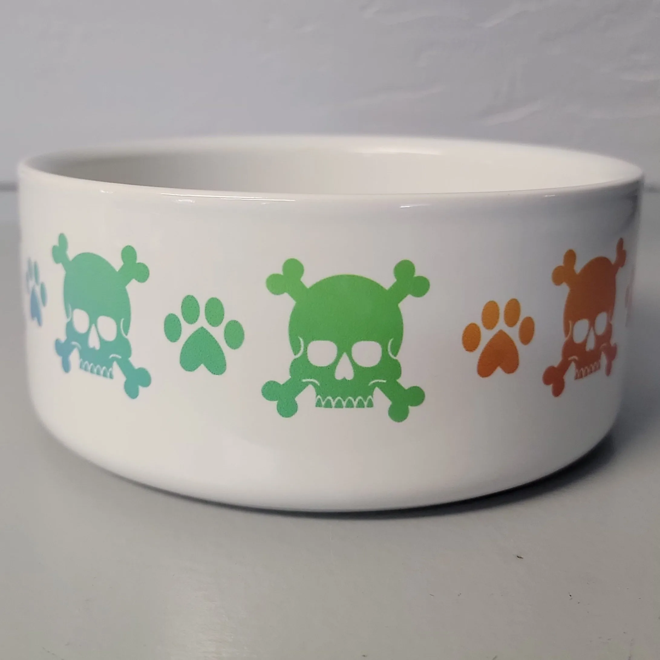 Rainbow Skull & Crossbones Bowl - White Background
