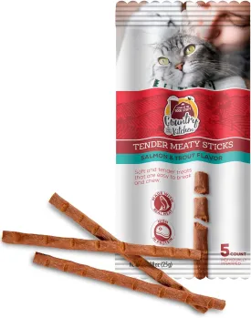 Salmon & Trout Tender Meaty Sticks Cat Treats, High in Protein, Easy to Break and Chew, 0.88 Oz, 5 Count