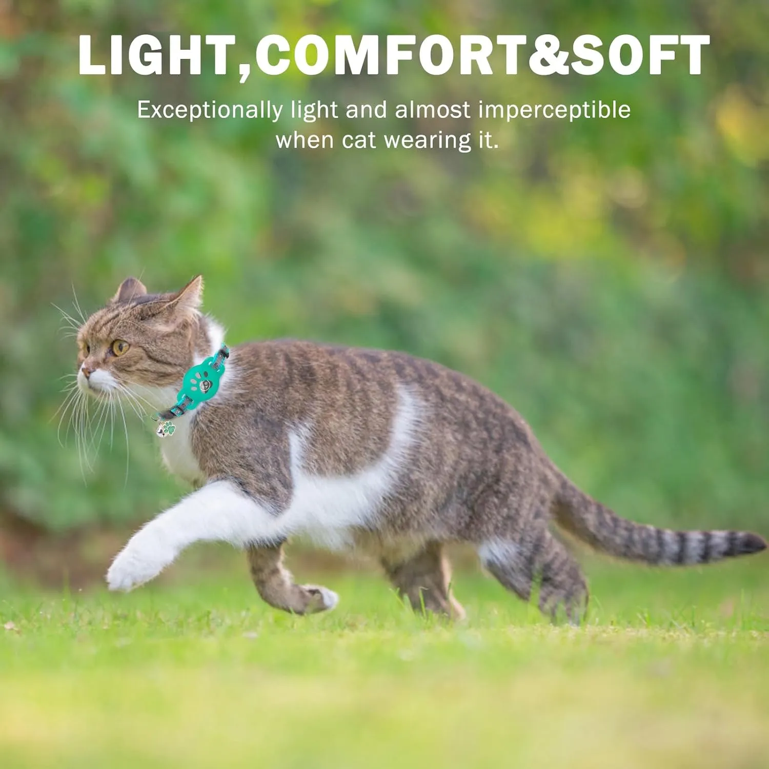 SCENEREAL Airtag Cat Collar Breakaway, Reflective Kitten Collar with Bell and Apple Air Tag Holder, GPS Cute Cat Collar, Glow in The Dark Pet Collars for Boy Girl Cats, Kittens, Puppies, Green