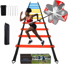 Soccer Speed Agility Training Set - 20FT Agility Ladder 12/16 Sports Cones and Soccer Kick Trainer Football Training Equipment Footwork Drills for Youth and Adults