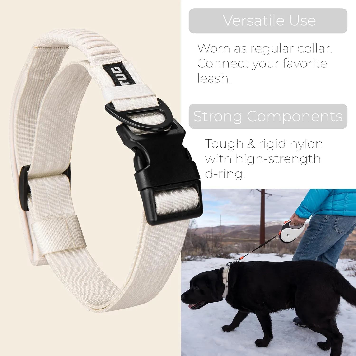 TUG Grab Collar | Integrated Traffic Leash Magnetically Attached for Quick Control (Medium/Cream)