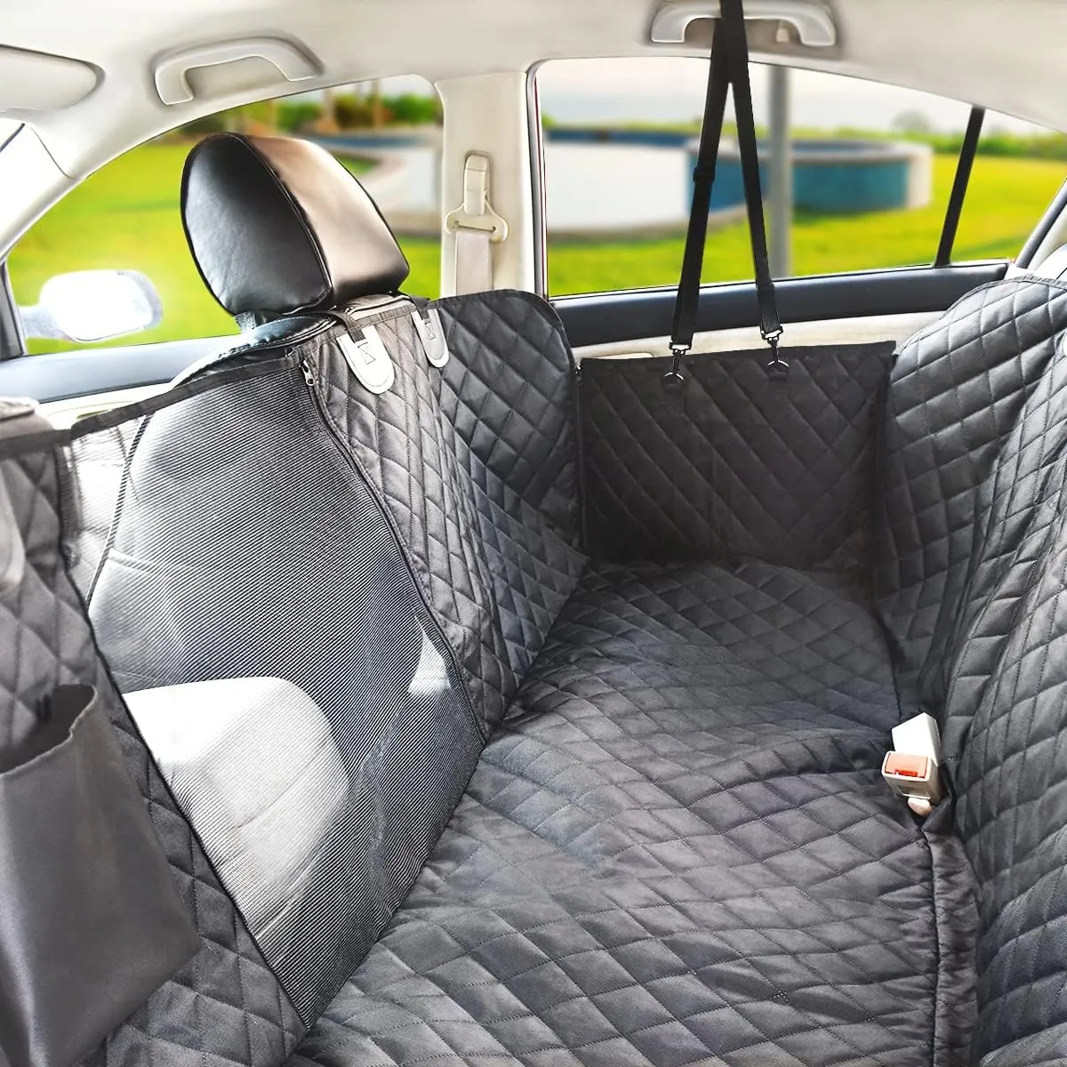 Vailge Dog Seat Cover for Back Seat, 100% Waterproof with Mesh Window, Scratch Prevent Anti-slip Dog Car Hammock, Standard