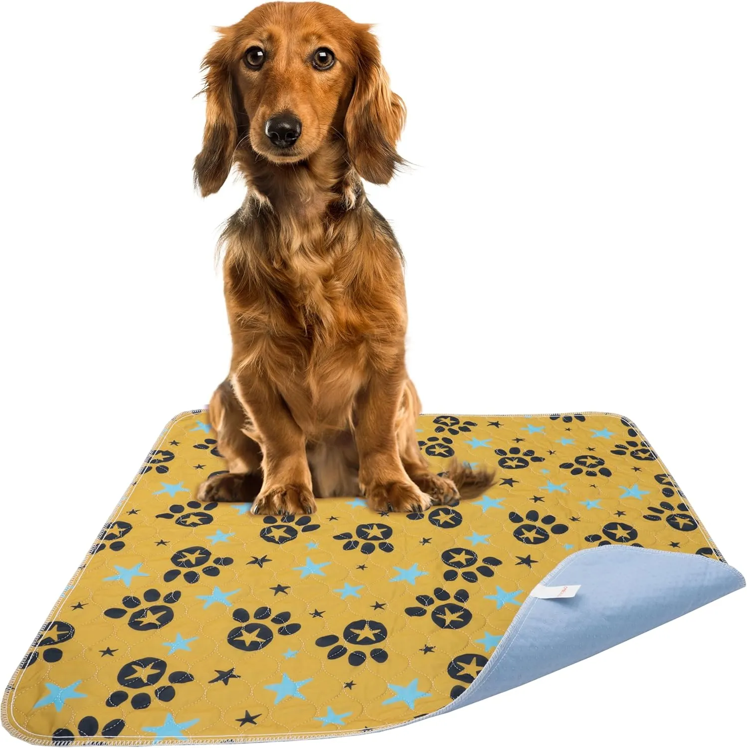Washable Pee Pads for Dogs Superior Reusable Puppy Pads Pet Training Pads - 100% Waterproof Dog Pee Pad Protects Against Urine Leakage Non-Slip Grip - Yellow Star Prints (72 x 72 (1 Pack))