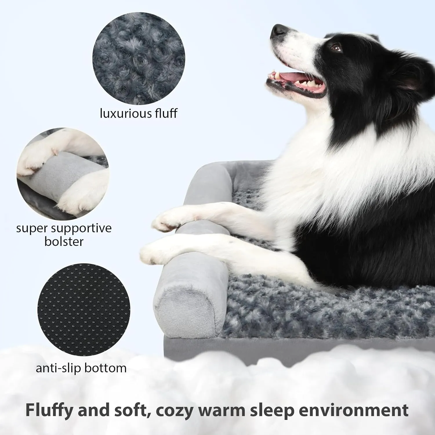 Washable XXL Dog Bed Mat,Soft Dog Bed with L-Shaped Bolster, Cozy Plush Pet Bed Pad with Non-Skid Bottom