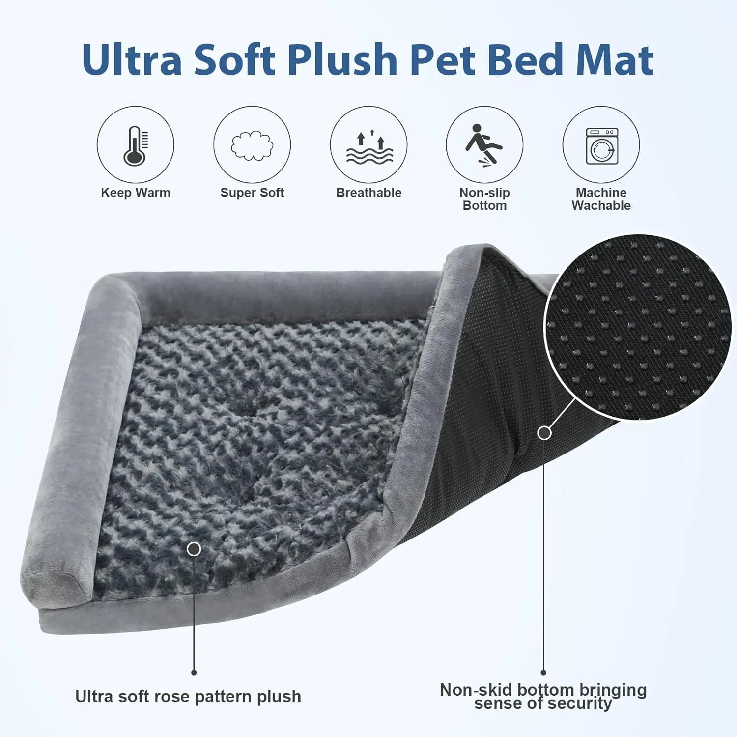 Washable XXL Dog Bed Mat,Soft Dog Bed with L-Shaped Bolster, Cozy Plush Pet Bed Pad with Non-Skid Bottom