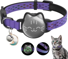Waterproof Airtag Cat Collar, Breakaway Cat Airtag Collar with Luminous & Reflective Pattern Strap, Lightweight Kitten Collar for Apple Air tag, Hidden Holder for GPS Tracker - Cats, Kittens (9-13")