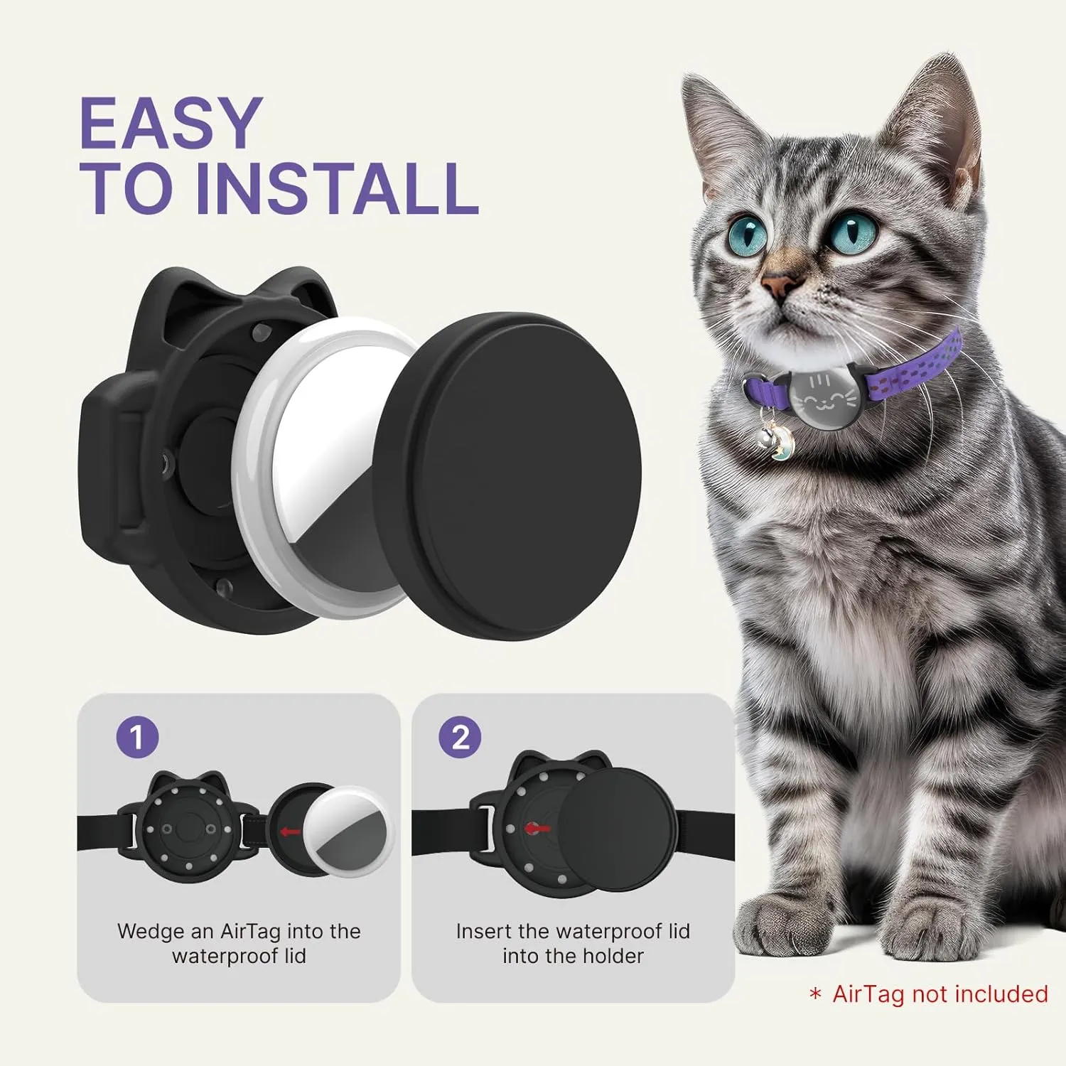 Waterproof Airtag Cat Collar, Breakaway Cat Airtag Collar with Luminous & Reflective Pattern Strap, Lightweight Kitten Collar for Apple Air tag, Hidden Holder for GPS Tracker - Cats, Kittens (9-13")