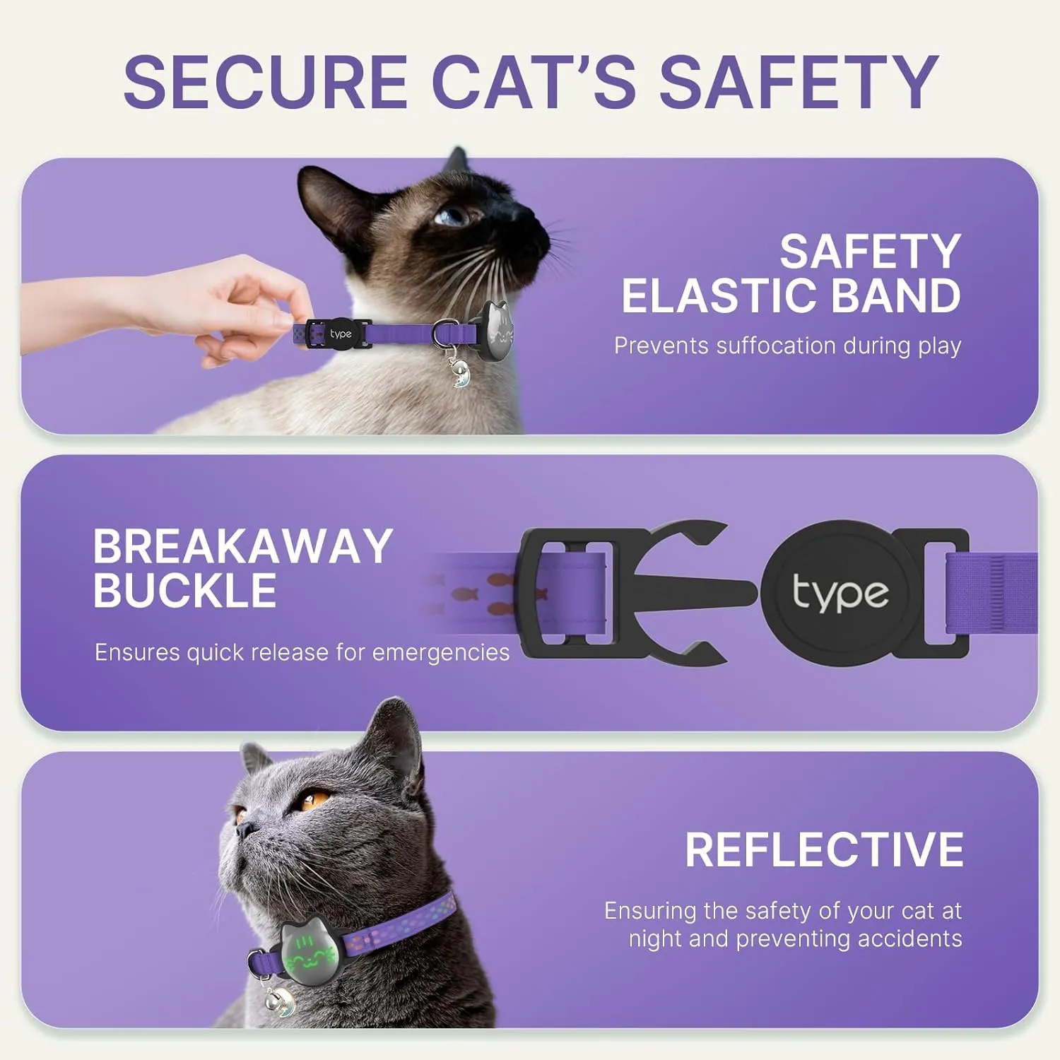 Waterproof Airtag Cat Collar, Breakaway Cat Airtag Collar with Luminous & Reflective Pattern Strap, Lightweight Kitten Collar for Apple Air tag, Hidden Holder for GPS Tracker - Cats, Kittens (9-13")