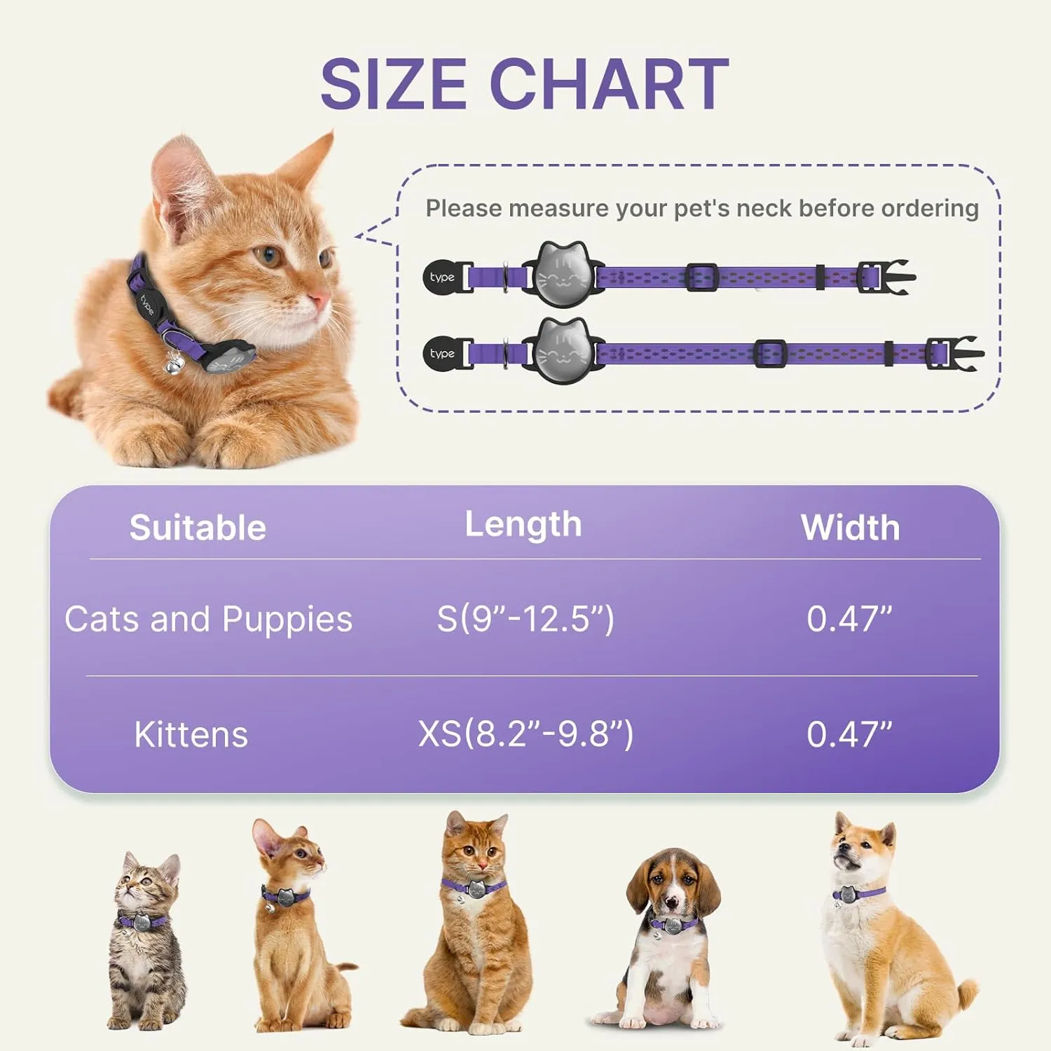 Waterproof Airtag Cat Collar, Breakaway Cat Airtag Collar with Luminous & Reflective Pattern Strap, Lightweight Kitten Collar for Apple Air tag, Hidden Holder for GPS Tracker - Cats, Kittens (9-13")