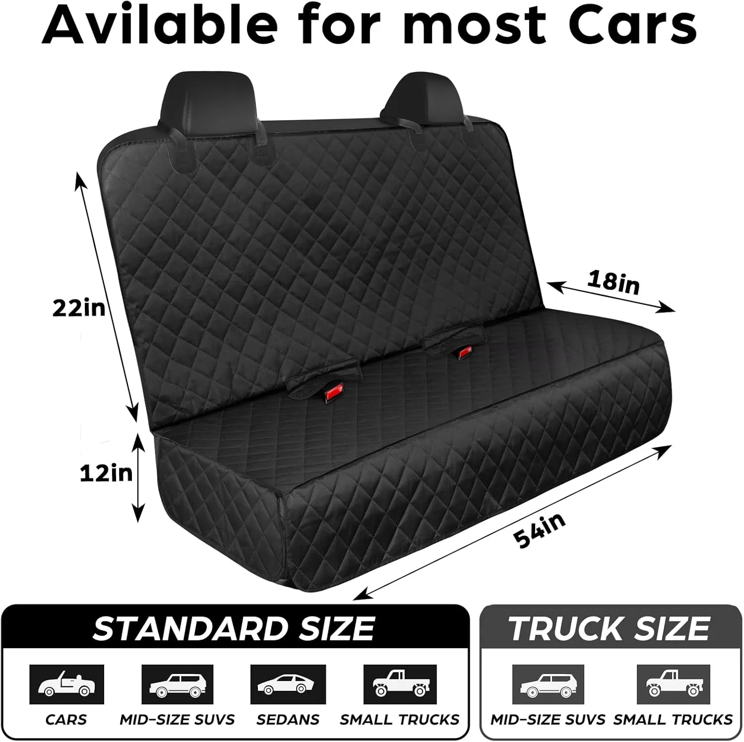Waterproof Dog Car Seat Cover with Belt for Back Seat - Washable Pet Protector Accessories for Cars, Trucks, SUVs, and Bench Seats - Auto Backseat Hammock for Small & Large Dogs
